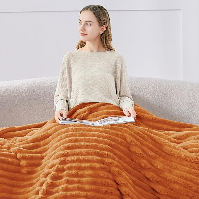 BEDELITE Fall Twin Blanket for Couch & Bed, Burnt Orange, 60"x80" | Ultra-Soft Plush Fleece, Warm Yet Lightweight, Ribbed Texture, Fall Home Decor, Machine Washable, Giftable, All-Season Use