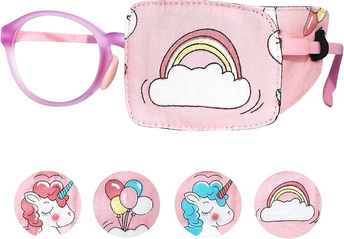 Astropic Cotton & Silk Eye Patch for Kids Glasses (Left Eye, Rainbow)