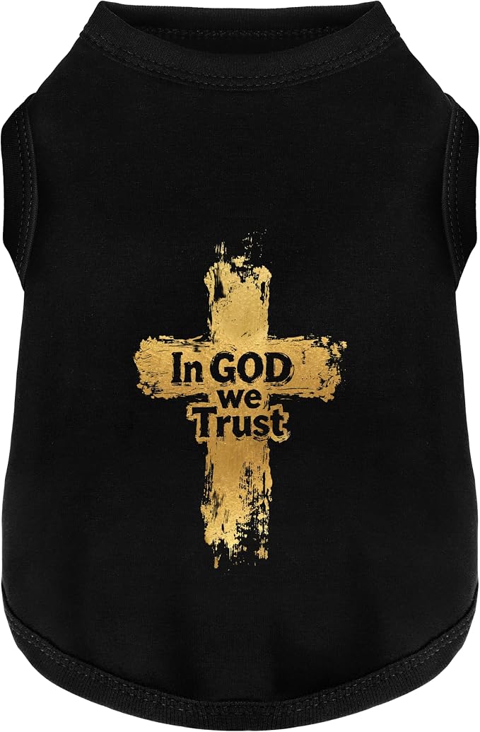 Discover Cozy Cotton Canine Wear: Breathable Soft, and Lightweight Dog Shirt Vest with Eye-Catching Graphics (in God We Trust), Keeping Your Furry Friend Warm! Black XS