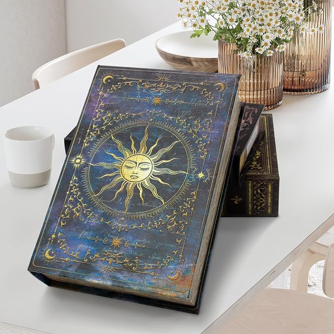 Celestial Sun Tarot Card Box – Vintage Magic Book Style Storage | With Magnetic Closure, Witchy Keepsake for Crystals, Jewelry & Divination Tools, Gothic Altar Decor, Bohemian Home