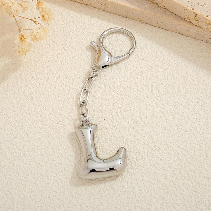 WOWORAMA Initial Letter Keychain for Women Chunky Gold Bubble Letter Bag Charm Purse Charm Personalized Keyrings Accessories