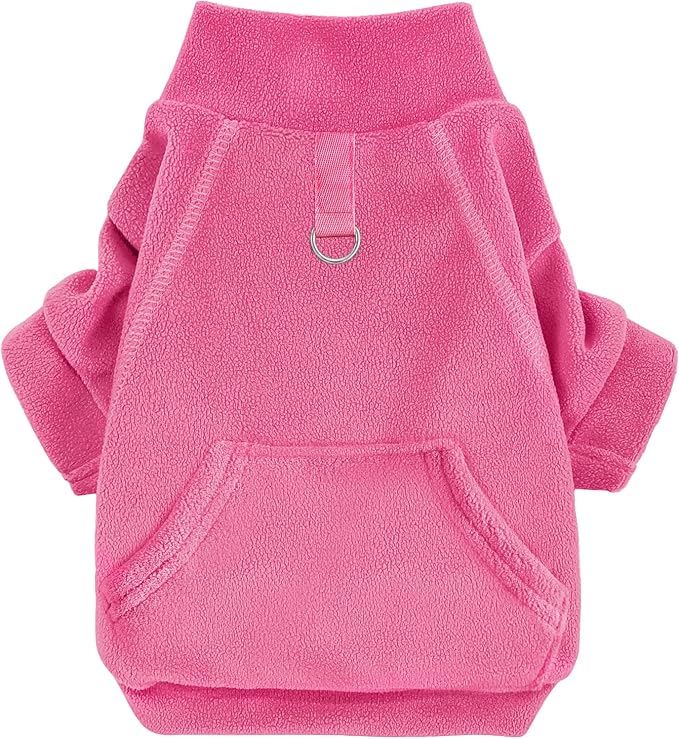 Idepet Fleece Sweater 1 Pack,Turtleneck Sweatshirt Pet Clothing | Winter Dog Clothes,Stretchy,Small Coat,Cat Apparel,with Leash Ring,for Small Medium Dogs Cats,with Pocket(L, Rose Red)