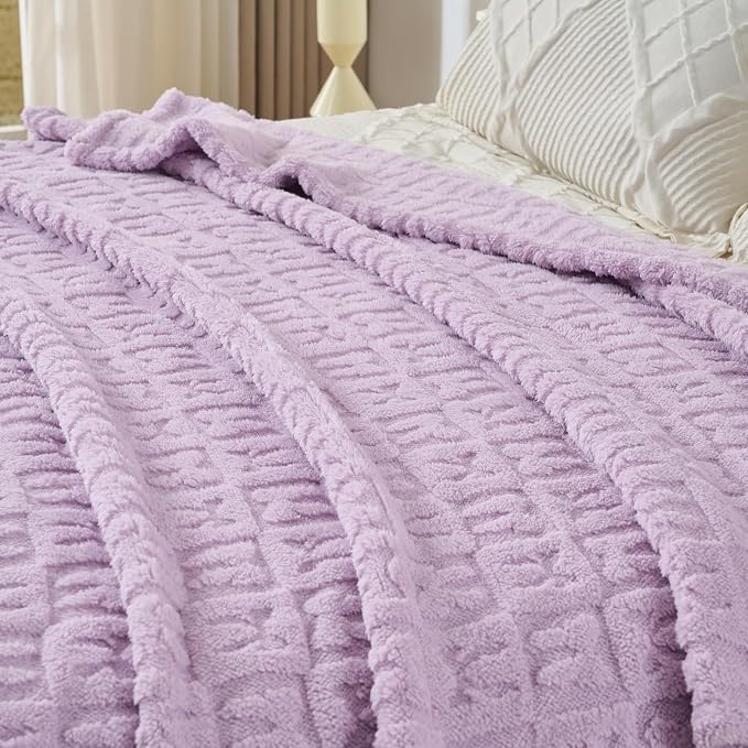 Lavender Plush Throw Blanket 50 x 60 Inch, Soft Fuzzy Fleece Blanket with Purple Bow, Cozy Decorative Blanket for Couch, Sofa, Bed and Bedroom