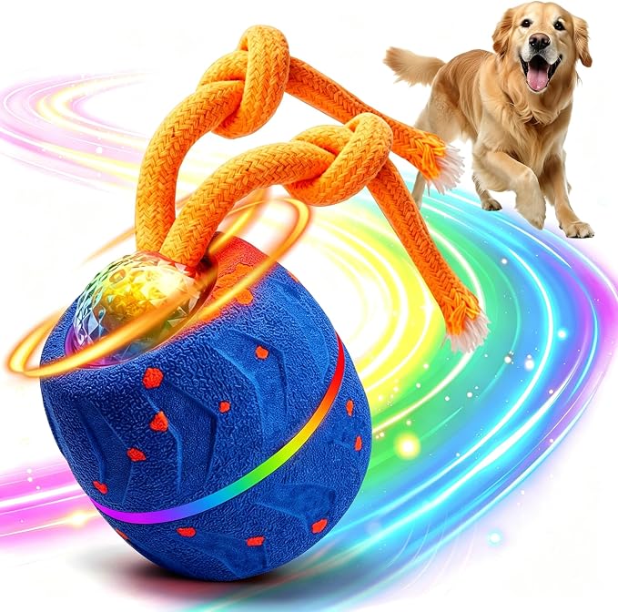 Interactive Dog Toy Ball, Automatic Bouncing Rotating, Realistic Dog Barking Sounds, E‑TPU, IP54, Rechargeable, for Small/Medium/Large Dogs, Indoor/Outdoor（Light Blue）