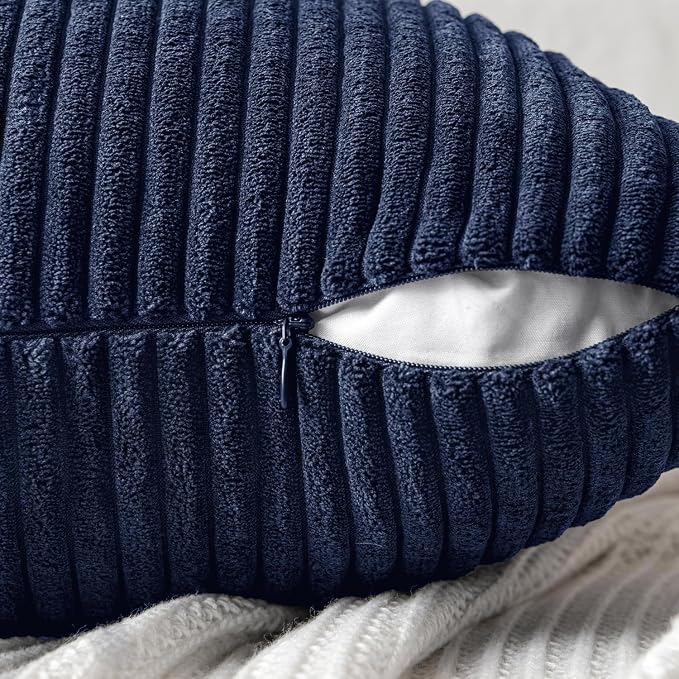 MIULEE Navy Blue Decorative Throw Pillow Covers for Couch 20x20 Inch | 2 Pack, Boho Farmhouse Pillow Covers, Soft Cross Corduroy Patchwork Textured Cushion Cases For Bed Sofa
