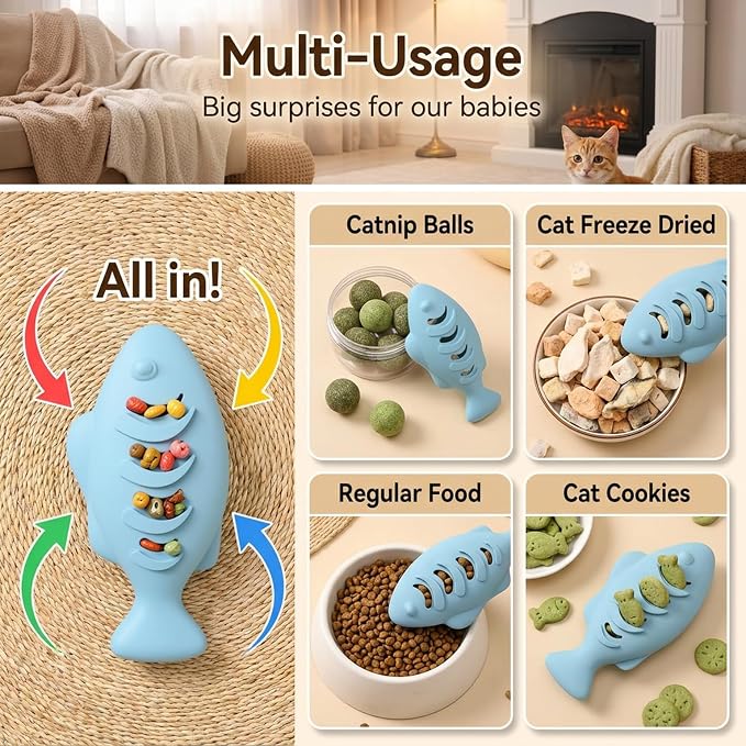 2 Pcs Silicone Cat Toys and Interactive Food Puzzle Feeder, Slow Feeder Treat Dispenser Toy for Indoor Cats and Kittens, Pet Training Toy with Play Ball, Pink, Green, and Blue
