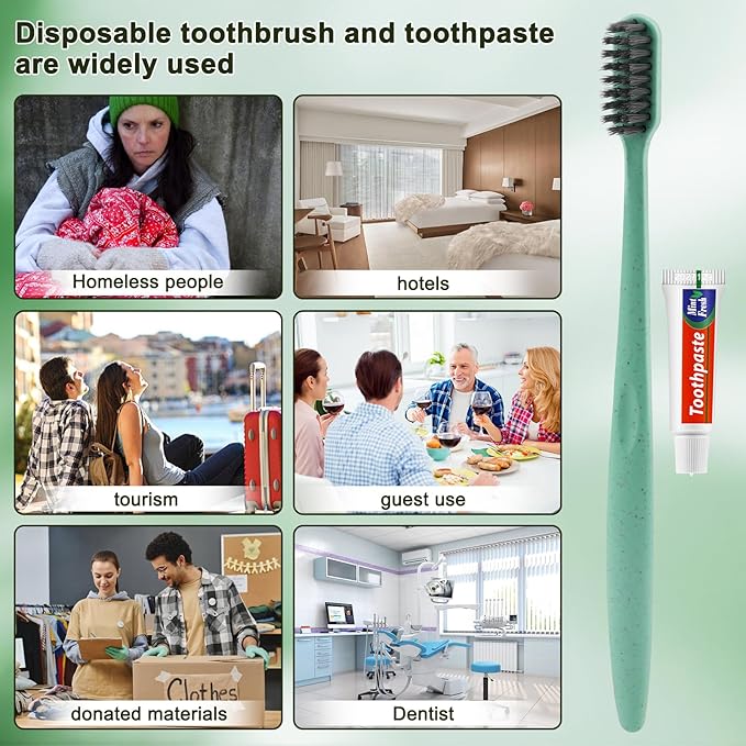 HOFASON Disposable Toothbrushes with Toothpaste 10 Pack, Bulk Travel Toothpaste and Toothbrush Set, Travel Size Tooth Brush Paste Kit, Individually Wrapped Toiletries for Homeless, Hotel, Shelter