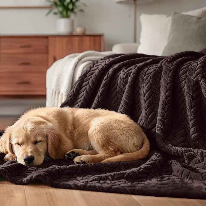 Exclusivo Mezcla Soft Fleece Bed Blanket King Size, 90”x104”, Coffee | Cozy Fluffy Lightweight Blankets for Summer, Decorative Plush Flannel Throws for Living room, Bedroom with Leaves Pattern