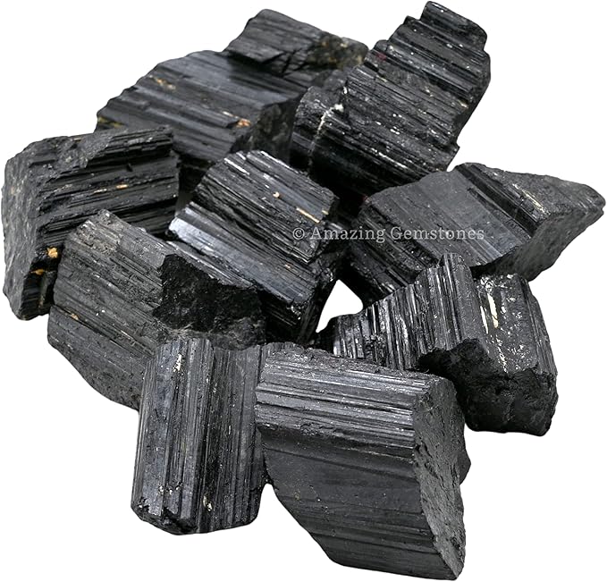 Amazing Gemstone Black Tourmaline Crystals Rough Stone in Bulk, 1lb Large Pieces Turmalina Negra Piedra Originales, Large Black Tourmaline Crystal Healing Stones for Protection