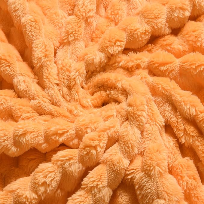Vessia Flannel Fleece Throw Blanket, 3D Jacquard Light Orange Fuzzy and Warm Blanket for Couch,Sofa,Bed,Chair, 300GSM Soft Touch Cozy Throw for All-Season Home Decor(50x40inch)