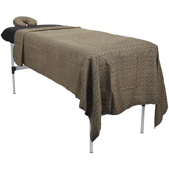 ForPro Premium Designer Microfiber 3-Piece Massage Sheet Set, Golden Swirl with Black Fitted Sheet