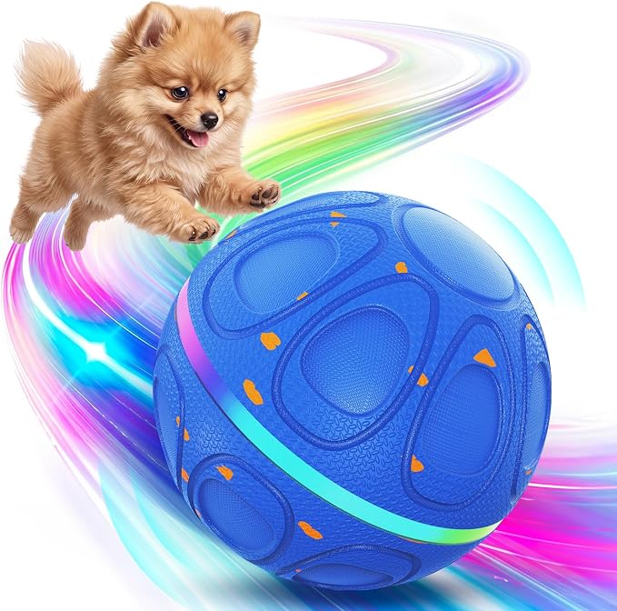 Interactive Dog Toys Ball – Automatic 3-Mode Active Rolling Balls (Blue) | Moving bouncing & rotating dog ball with colorful lights. Solid E-TPU material, IPX7 waterproof for medium & large dogs