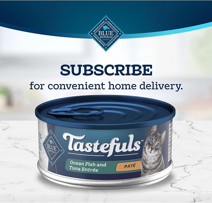 Blue Buffalo Tastefuls Wet Cat Food Paté,Made with Natural Ingredients,Ocean Fish and Tuna Entrée,5.5-oz Cans,(Pack of 48)