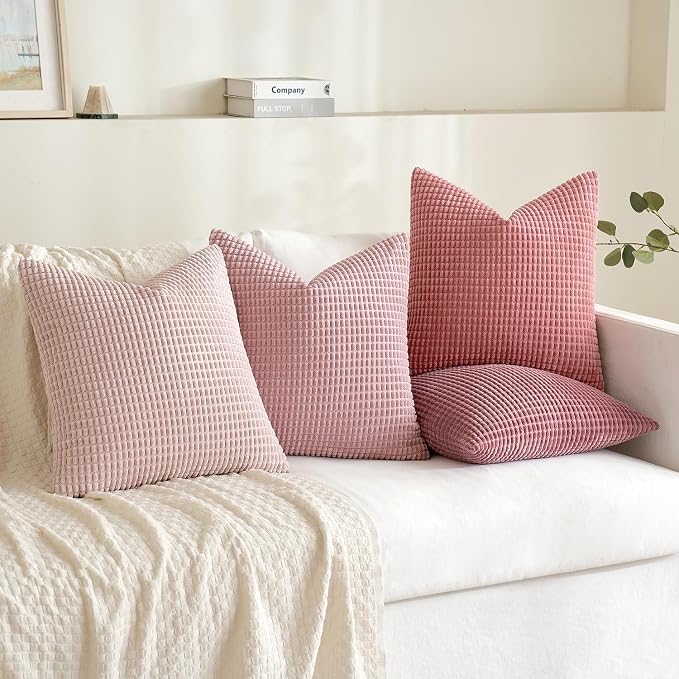 MIULEE Decorative Pillow Covers 20x20 Inch Set of 4 Aesthetic Pink | Romantic Sweet Cute Throw Pillows, Coquette Home Decor, Soft Corduroy Couch Pillowcases, Sofa Living Room Bed
