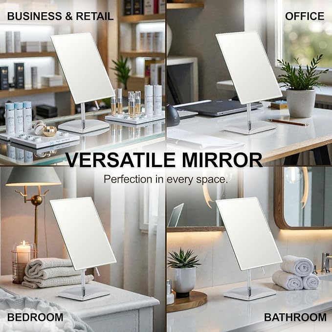 MIRRORVANA Large Table Desk Mirror with Stand for Office Desktop, Makeup Vanity and Bathroom Countertop - Personal Adjustable Face Mirror - 9.8" x 7"