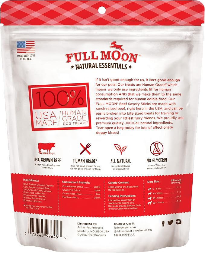 Full Moon® Essential Beef Savory Sticks Dog Treats 14 oz | Human Grade, No corn, No wheat, No soy, Glycerin Free, Made in the USA