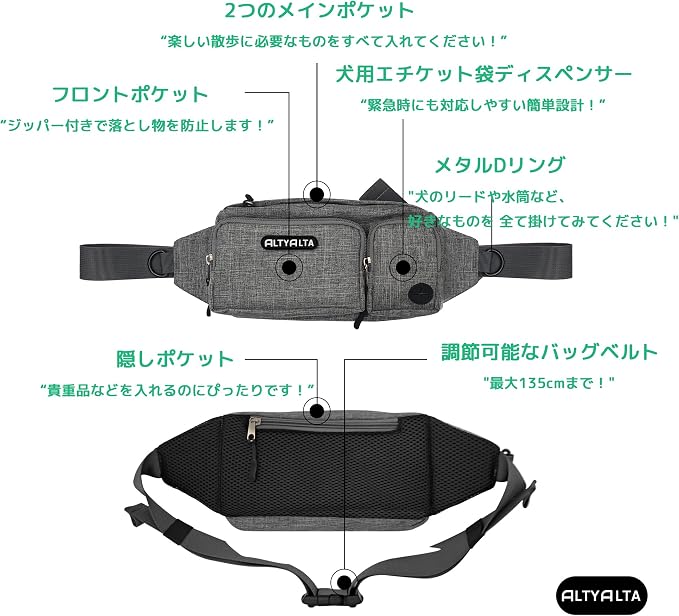 EZ Dog Walking Fanny Pack, Dog Training Treat Pouch, Easy for Walking with Dogs, Belt Bag with 6 Pockets and Waste Bag Dispenser