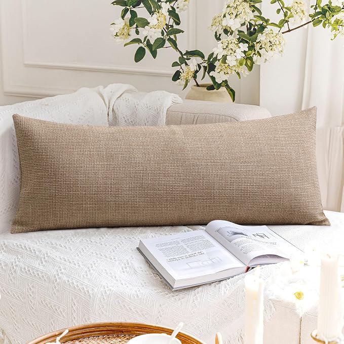 OTOSTAR Linen Throw Pillow Cover Set of 1 Decorative Long Lumbar Pillowcase Rectangle Cushion Cover 14x36 Inch for Home Decor Sofa Bedroom Car 35 x 90CM Light Coffee
