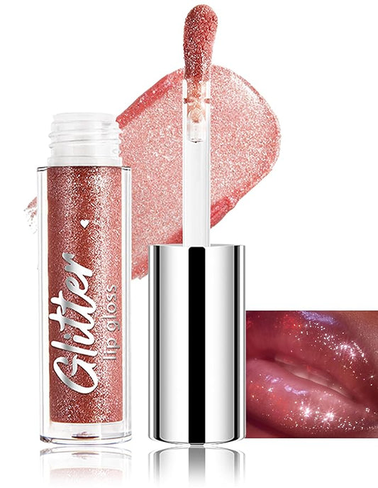 Erinde Glitter Shimmer Lip Gloss, Hydrating High-Shine Glimmer Finish & Sheer Wash Of Color Lip Oil, Non-Sticky, Moisturizing Lip Makeup, Bling Sparkle Lip Gloss Lipstick, Vegan & Cruelty-Free, 02