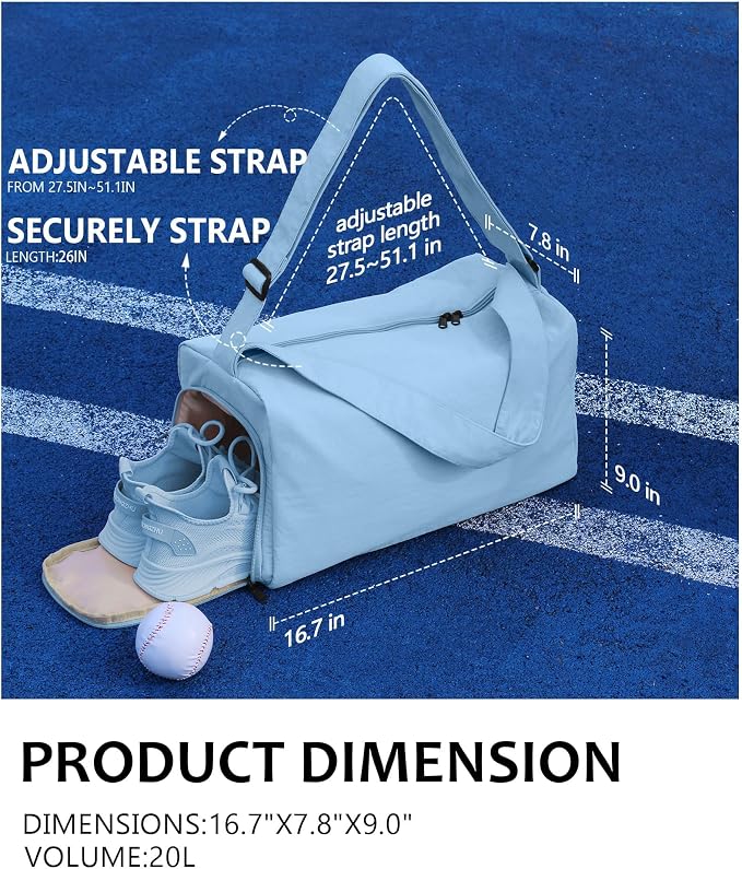 Small Gym Bag for Women with Shoes Compartment, Stylish Duffle Travel Bag for Plane, Lightweight Duffle Bag for Women & Men, Sport Gym Tote Bag with Wet Pocket for Yoga, Pilates, Swimming