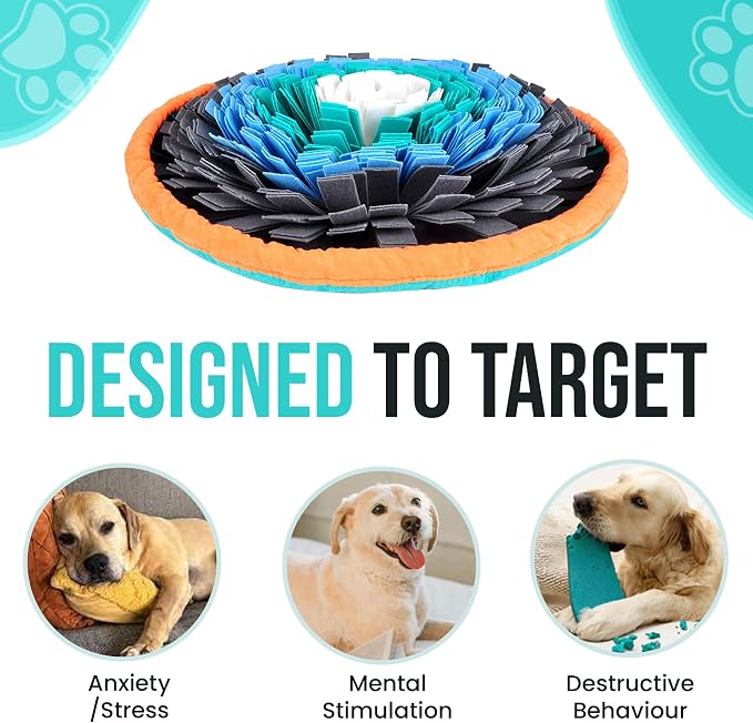 20" Dog Snuffle Mat - Interactive Dog Puzzle Toys for Enrichment - Large Slow Feeder Foraging Mat for Brain Games & Nosework Training - Washable Pet Sniff Mat with Training Clicker & Whistle