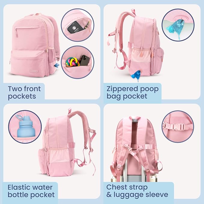 Rubyloo Dog Travel Backpack for Supplies - Dog Diaper Bag with Travel Bowls