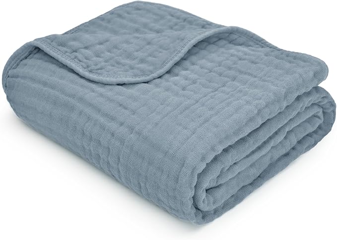 Comfy Cubs Muslin Baby Blanket 40" x 40" L - Swaddle Blankets, Pacific Blue | Soft, Lightweight, 6-Layer Cotton Breathable Baby Blankets - Comfortable, Gentle & Versatile Cotton Baby Blankets for Sleep