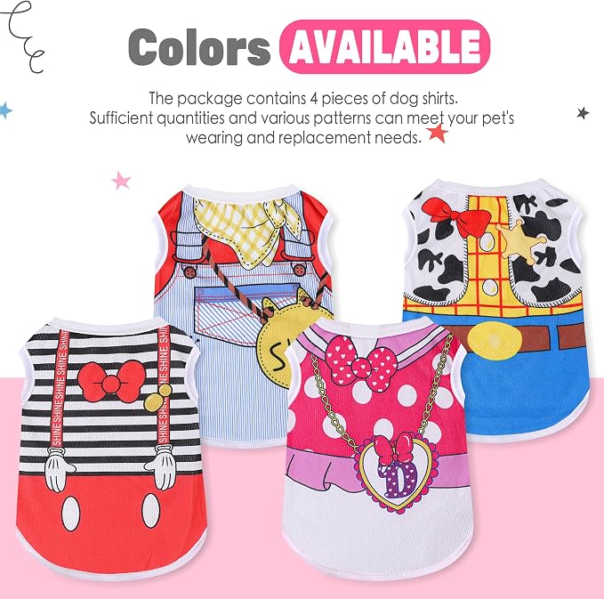 Dog Clothes Medium Sized Dog: Stretchy Puppy Shirts with Cute Patterns, Mesh Pet T-Shirts, Girl & Boy Poodle Dachshund Clothes (L, 4 Pack)