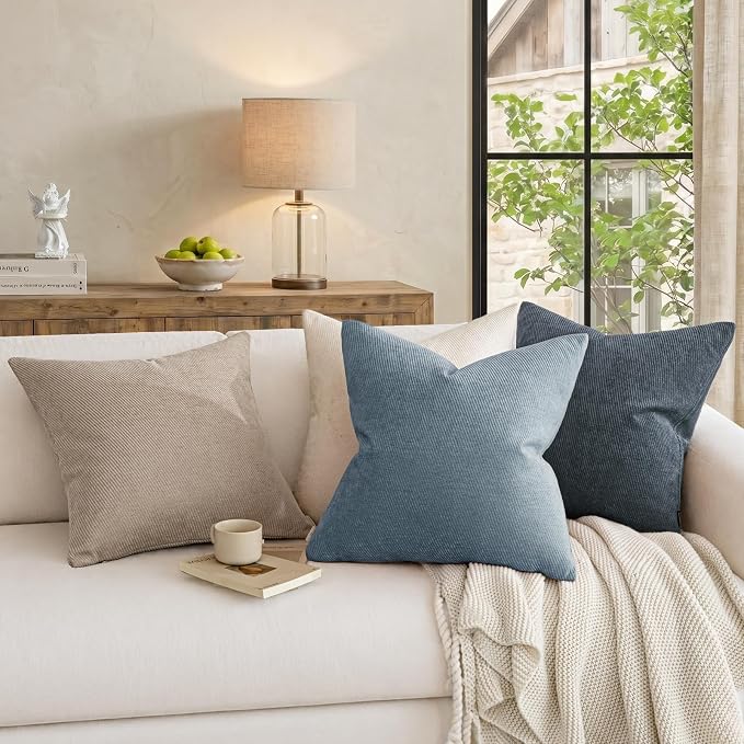 a moment Pack of 2 Decorative Chenille Throw Pillow Covers with Twill Cushion Covers for Sofa Living Room Couch Bed 20x12 Inch Coastal Blue