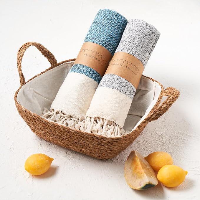 BAY LAUREL Turkish Hand Towel – Pack of 2 | Soft & Absorbent Decorative Towels for Bathroom, Hand, Face, Hair, Gym, Yoga, SPA, Kitchen & Tea | Boho Decor (Gray, Diamond 16x40 Inches (Set of 2)