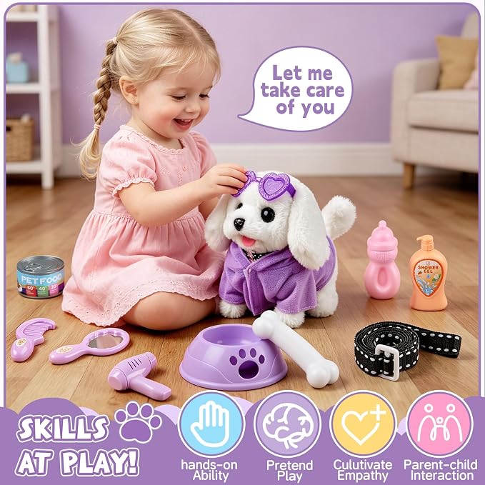 Dog Toys for Kids Girls Age 3-6, Walking&Barking Puppy Toys with Backpack