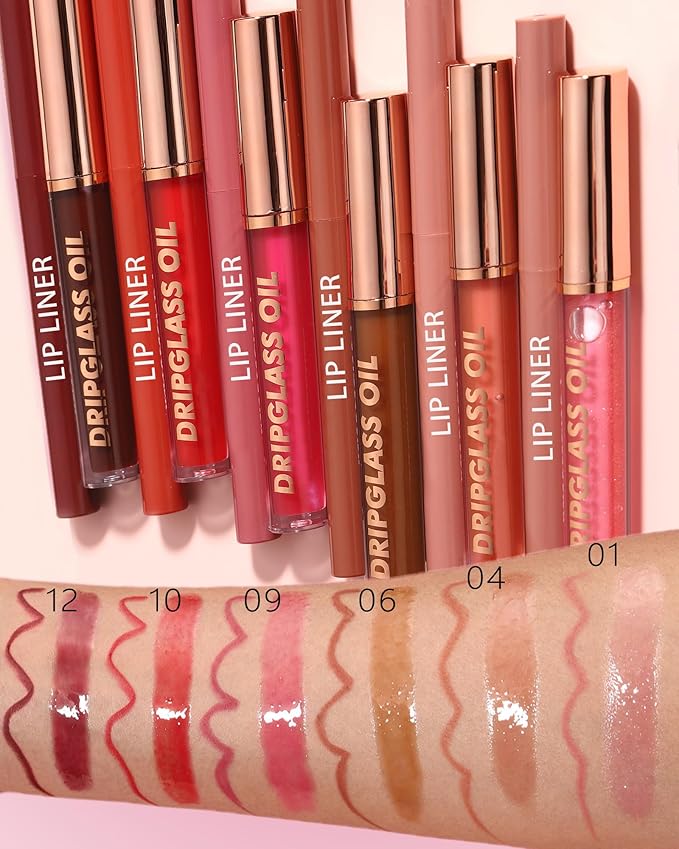 Matte Nude Lip Liner Lipstick&Cherry Hydrating Glow Lip Oil Lip Combo Set,Moisturizing Plumping Lips Gloss&Smooth Lipliner Liquid Lipstick Long-Lasting,2 in 1 Women Tinted Liptint Stain Balm Makeup-12