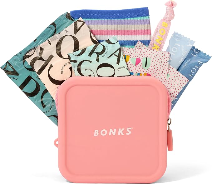 BONKS GoGo Kit - First Period Kit Ages 10-14 (S - M) - Tween Period Starter Kit - Emergency Kit for Girls - Essential Hygiene Kit - Includes Pads, Tampons, Underwear & More