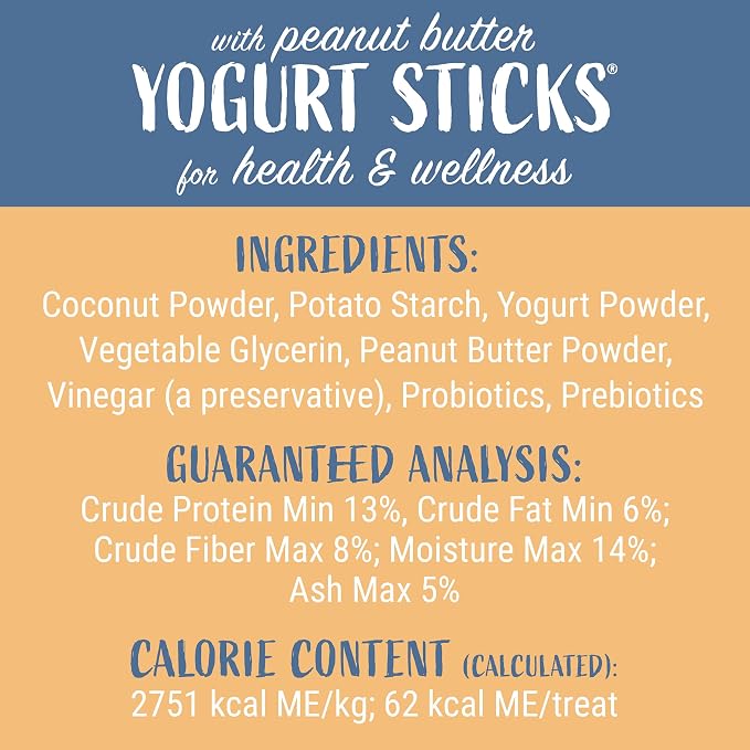 Yogurt Sticks, Prebiotic & Probiotics, Protein Rich - Lactose Free - Gluten Free - Corn Free - Grain Free, USA Made, for All Breeds, 5 pieces of Droolicious Yogurt Sticks, Peanut Butter Flavor