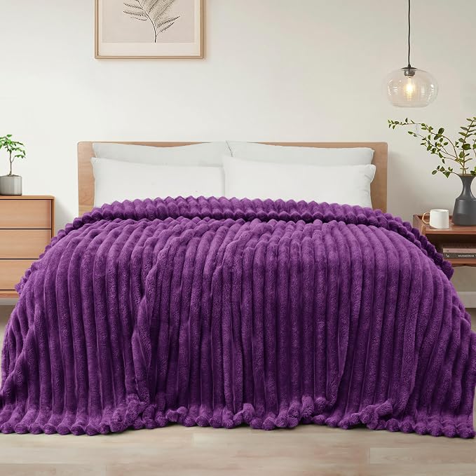 Exclusivo Mezcla Striped Twin Size Fleece Blanket for Bed, Couch, 60"x80" | Soft Breathable Cozy Bed Blankets, Lightweight Plush Fluffy Fuzzy Jacquard Decorative Blankets