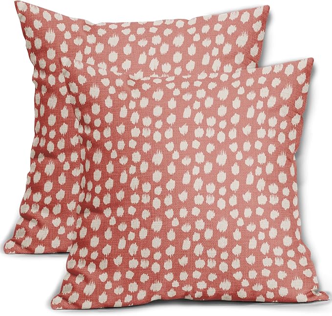Sweetshow Coral Pink Cream Dots Pillow Covers 20x20 Set of 2 Boho Design Polka Dot Throw Pillows Modern Trendy Print Outdoor Decorative Pillowcase Square Linen Cushion Cases Decor for Sofa Couch Bed
