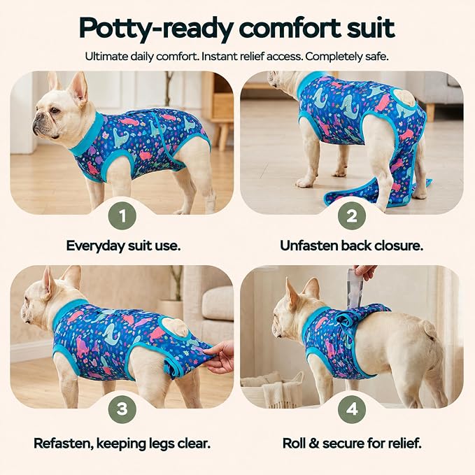 PetWarm Dog Onesie After Spay, Dog Bodysuit, Substitute E-Collar and Cone, Pet Surgery Recovery Suit, Female Male Onesie for Dogs Spay Neuter, Dinosaur Pattern, Multi-Colored, S