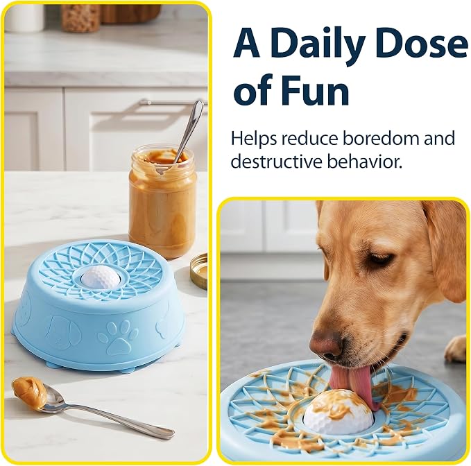 Slow Feeder Dog Bowls with Rolling Ball & Lick Mat for Dogs, Interactive Dog Enrichment Toy, Anti-Slip Puzzle Feeder for Yogurt, Bone Broth & Wet Food, Slow Eating Bowl for Small, Medium & Large Dogs