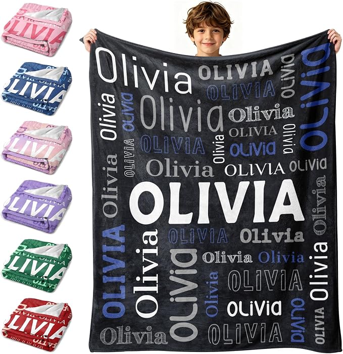 Custom Blanket with Name, Personalized Name Blankets for Teen Girls Boys Kids Baby, Customized Flannel Throw Blanket Gifts for Christmas Birthday - Printed in USA