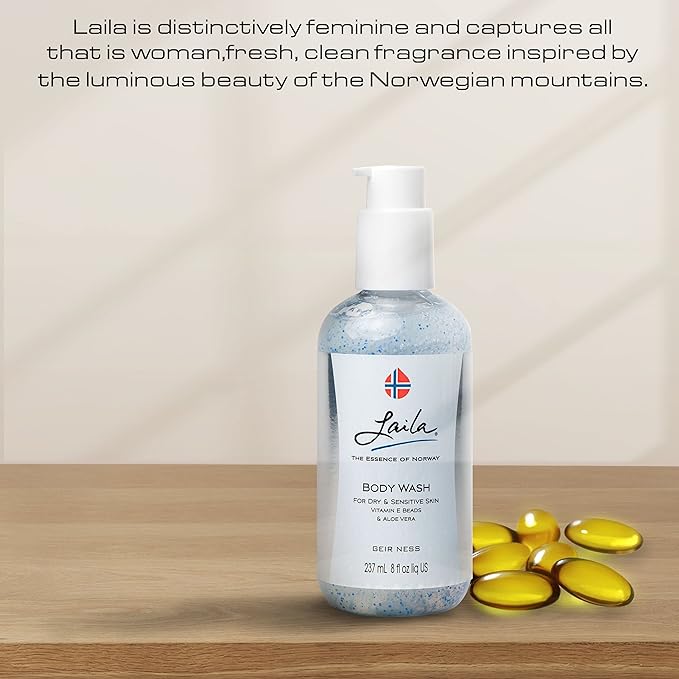 Geir Ness Laila Body Wash - Nourishing and Moisturizing Shower Gel - With Vitamin A and E - For Dry And Sensitive Skin - Rich and Fragrant Body Cleanser For Women