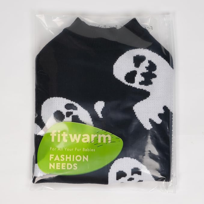 Fitwarm Halloween Ghost Dog Sweater, Funny Costumes for Dogs, Pet Apparel, Black, White, XXL
