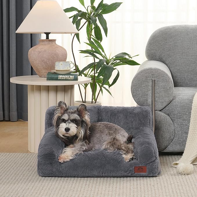 Hollypet Small Dog Large Cat Bed Puppy Couch Beds for Pets up to 25 lbs | Fluffy Dog Cat Couch Plush Soft Warming Pets Beds with Machine Washable Cover and Non-Slip Bottom