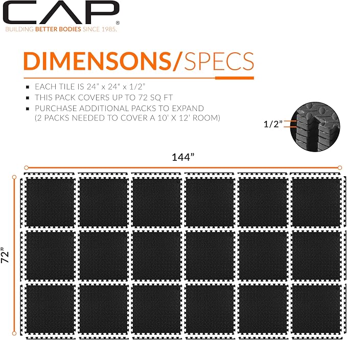 CAP Puzzle Exercise Mats | 1/2” Thick EVA Interlocking Foam Tiles for Home Gym Flooring | Multiple Options