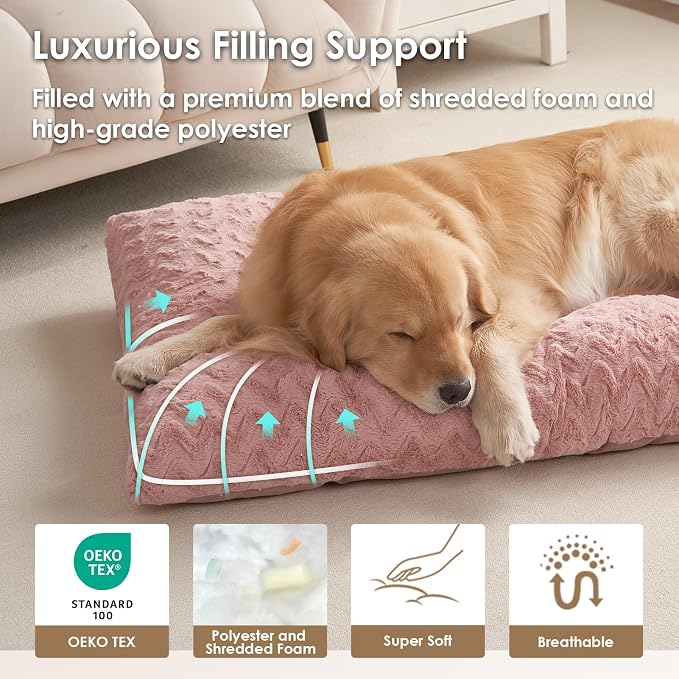 EHEYCIGA Washable Large Dog Bed for Crate, 35x23 Inch Pet Bed, Pink | Soft Dog Crate Bed, Plush and Comfy Kennel Pad, Deluxe Sleeping Mattress for Dogs Up to 45 lbs