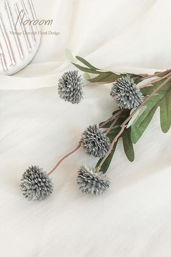 5pcs Dusty Sage Green Faux Silk Mums Artificial Flowers, Bulk Fake Small Mini Chrysanthemums with Stems for DIY Wedding Centerpieces Floral Arrangements Vase Fillers Home Decorations