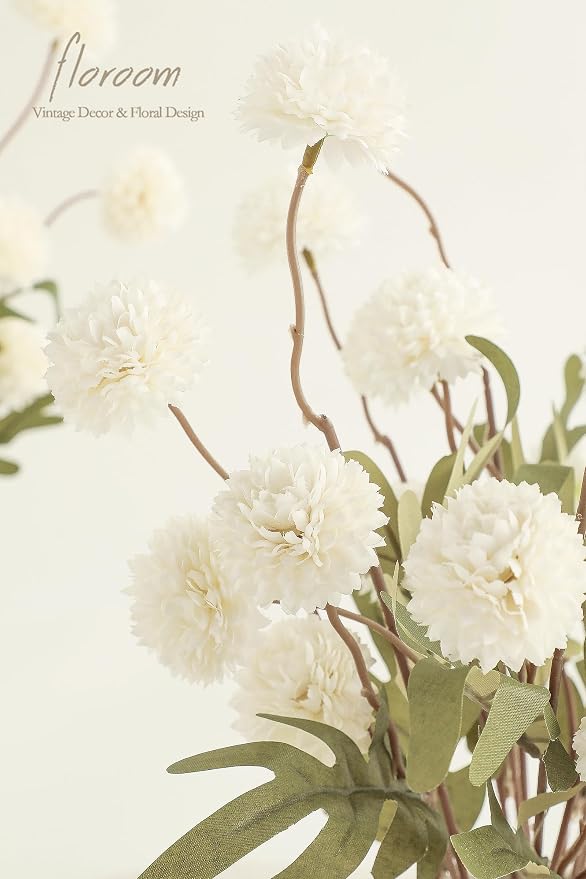 6pcs Ivory Faux Silk Mums Artificial Flowers, Bulk Fake Small Mini Chrysanthemums with Stems for DIY White Wedding Centerpieces Floral Arrangements Vase Fillers Home Decorations