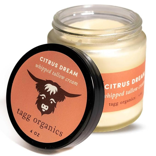 Whipped Tallow Cream for Skin - 100% Organic & Chemical-Free - Deep, Long-Lasting Hydration & Nourishment for Dry & Sensitive Skin (Citrus Dream 4oz)
