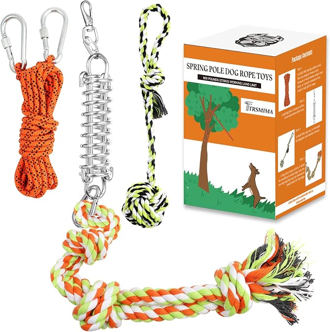 TRSMIMA Spring Pole Rope Toys - Spring Pole for Dogs