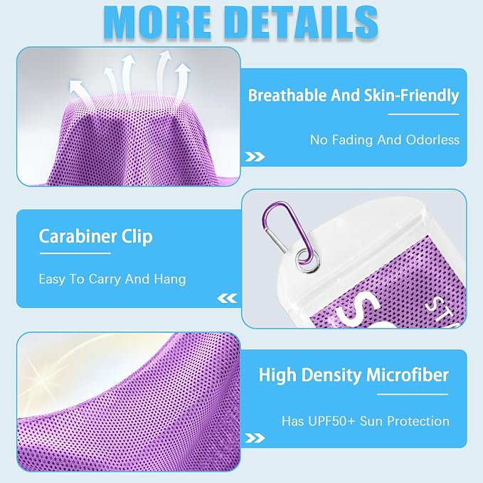 SOYOK 4 Packs Cooling Towels, 40" x 12" Microfiber Cooling Towels for Neck and Face, Soft Breathable for Working Out with Waterproof Bag & Carabiner, Suit for Climb,Travel, Running,Yoga