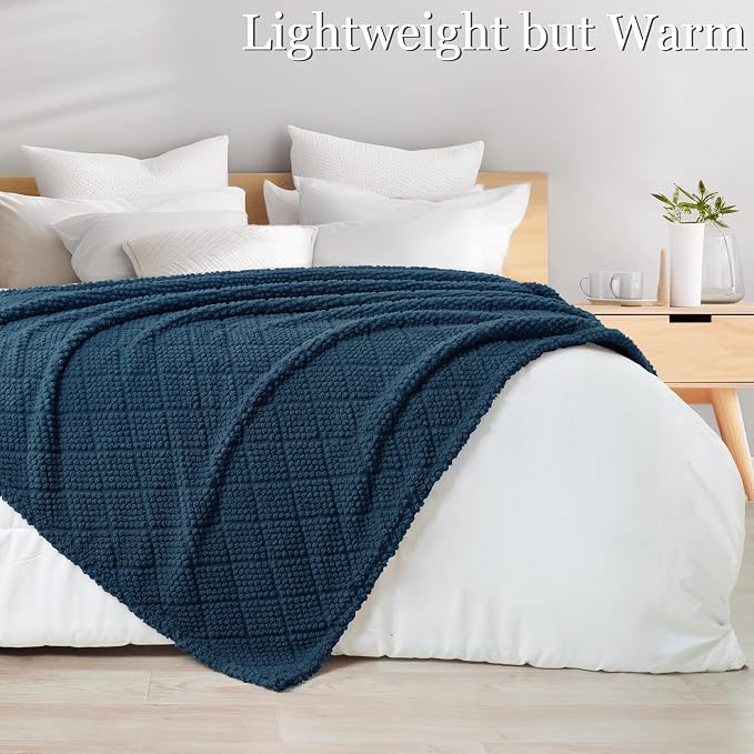 Whale Flotilla Soft Fleece Throw Blanket for Couch, Navy Blue | Jacquard Waffle Blankets for Home Decor, Lightweight and Cozy, All Season Suitable, 50x60 Inch